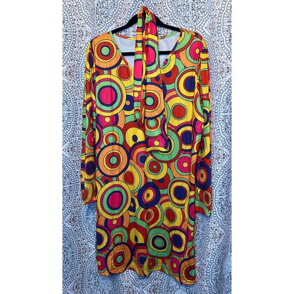 Hippie Costume Dress Size 3X Colorful Circle Pattern Long Sleeve with accessorie - Picture 1 of 11